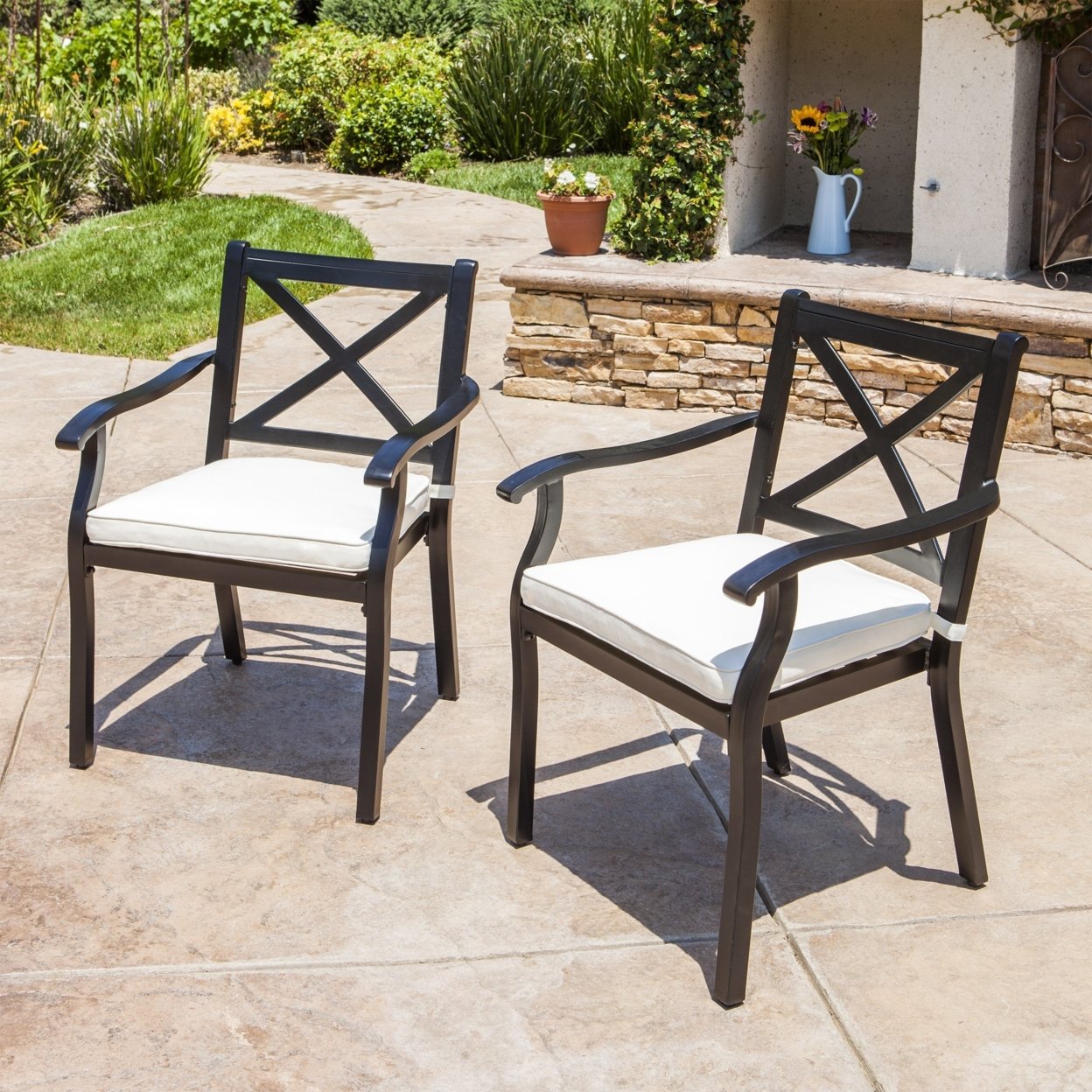Eowyn Outdoor Cast Aluminum Dining Chairs With Water Resistant Cushions (Set Of 2)