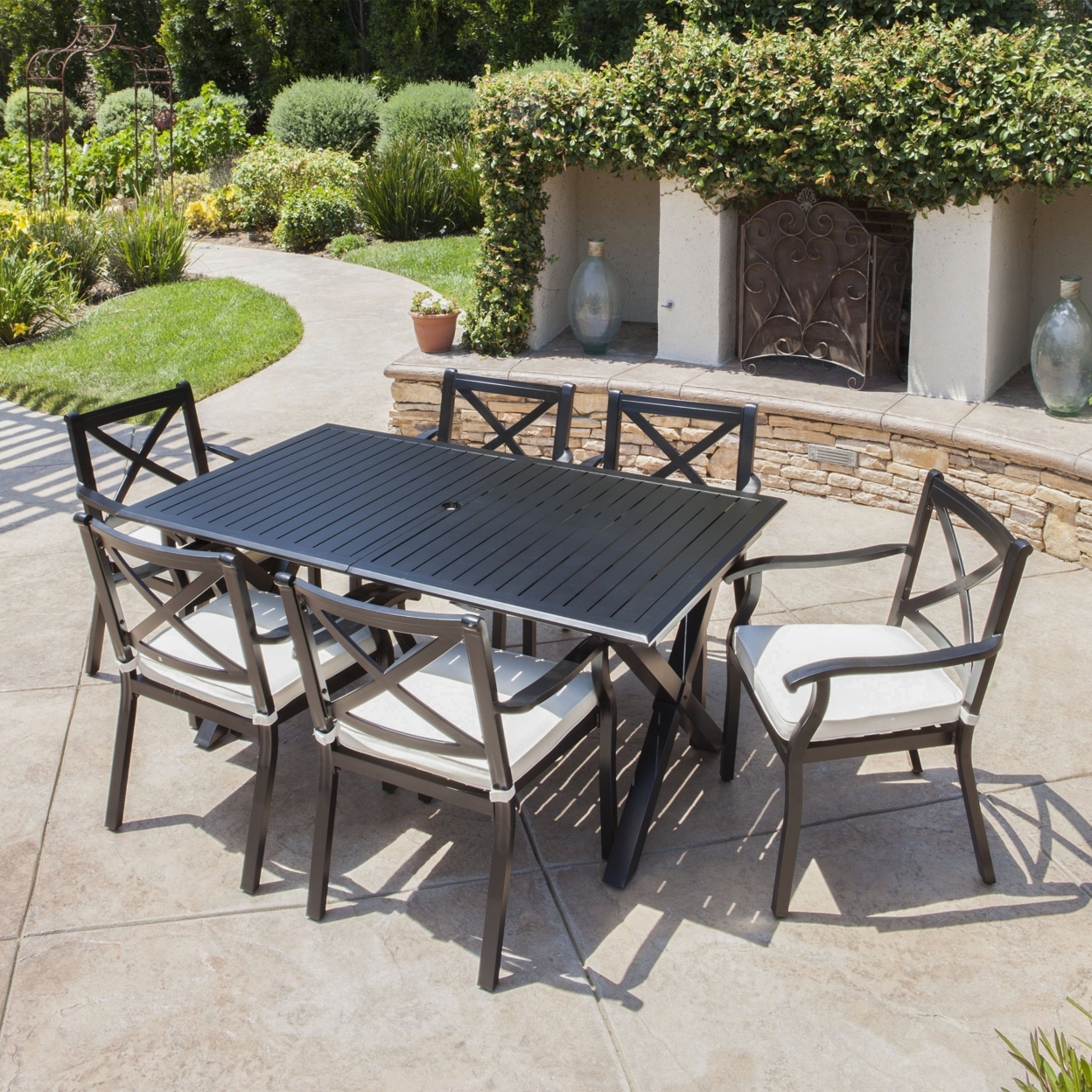 Eowyn 7 Piece Outdoor Cast Aluminum Dining Set With Expandable Table