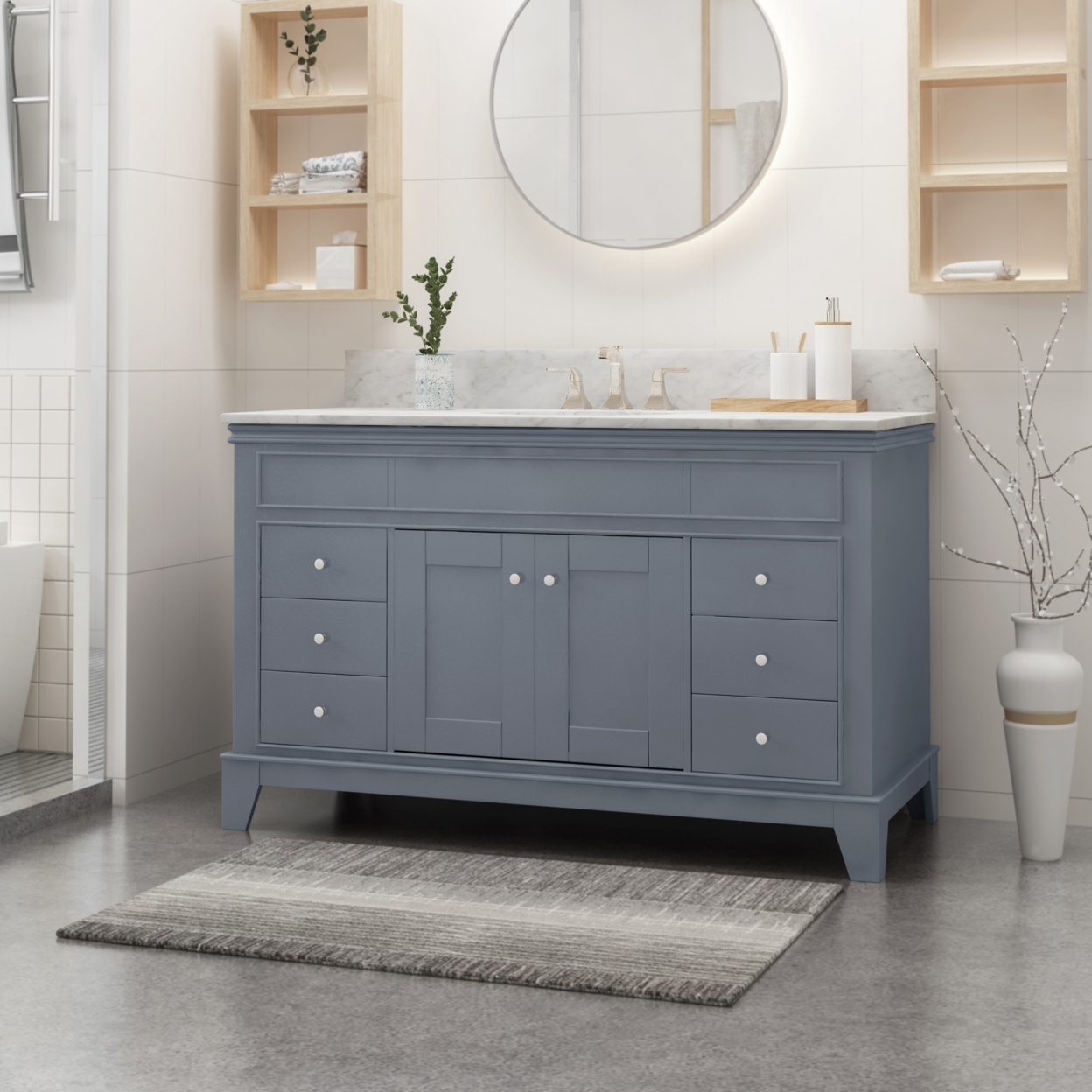 Feldspar Contemporary 48 Wood Single Sink Bathroom Vanity With Marble Counter Top With Carrara White Marble - Gray