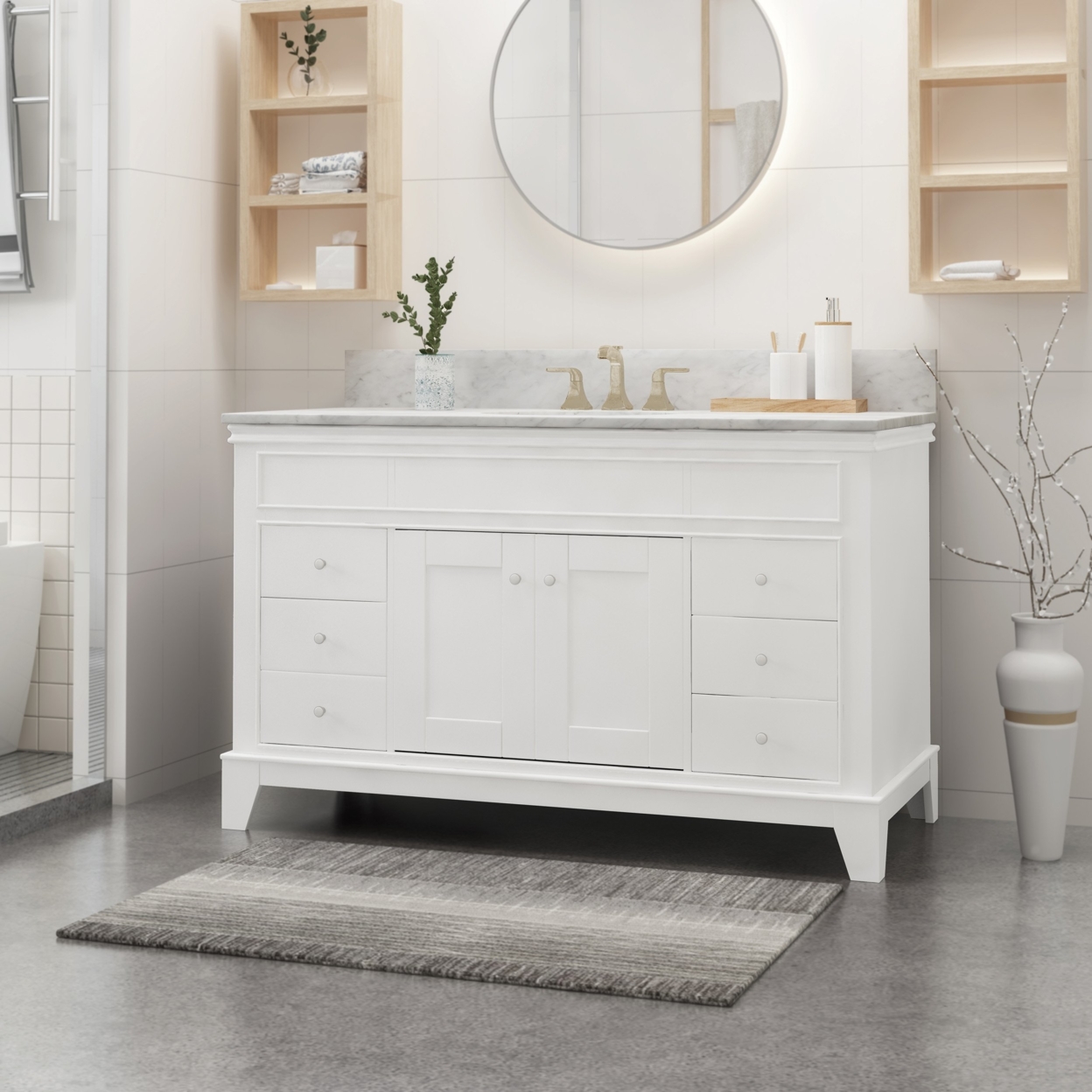 Feldspar Contemporary 48 Wood Single Sink Bathroom Vanity With Marble Counter Top With Carrara White Marble - Gray