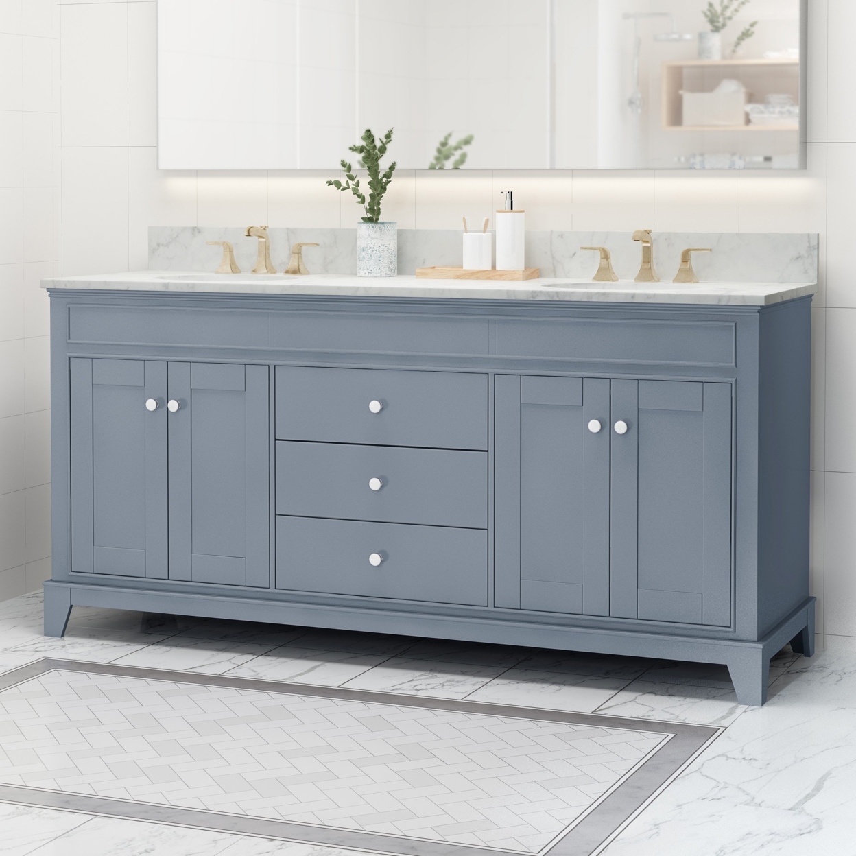 Feldspar Contemporary 72 Wood Bathroom Vanity (Counter Top Not Included) - White