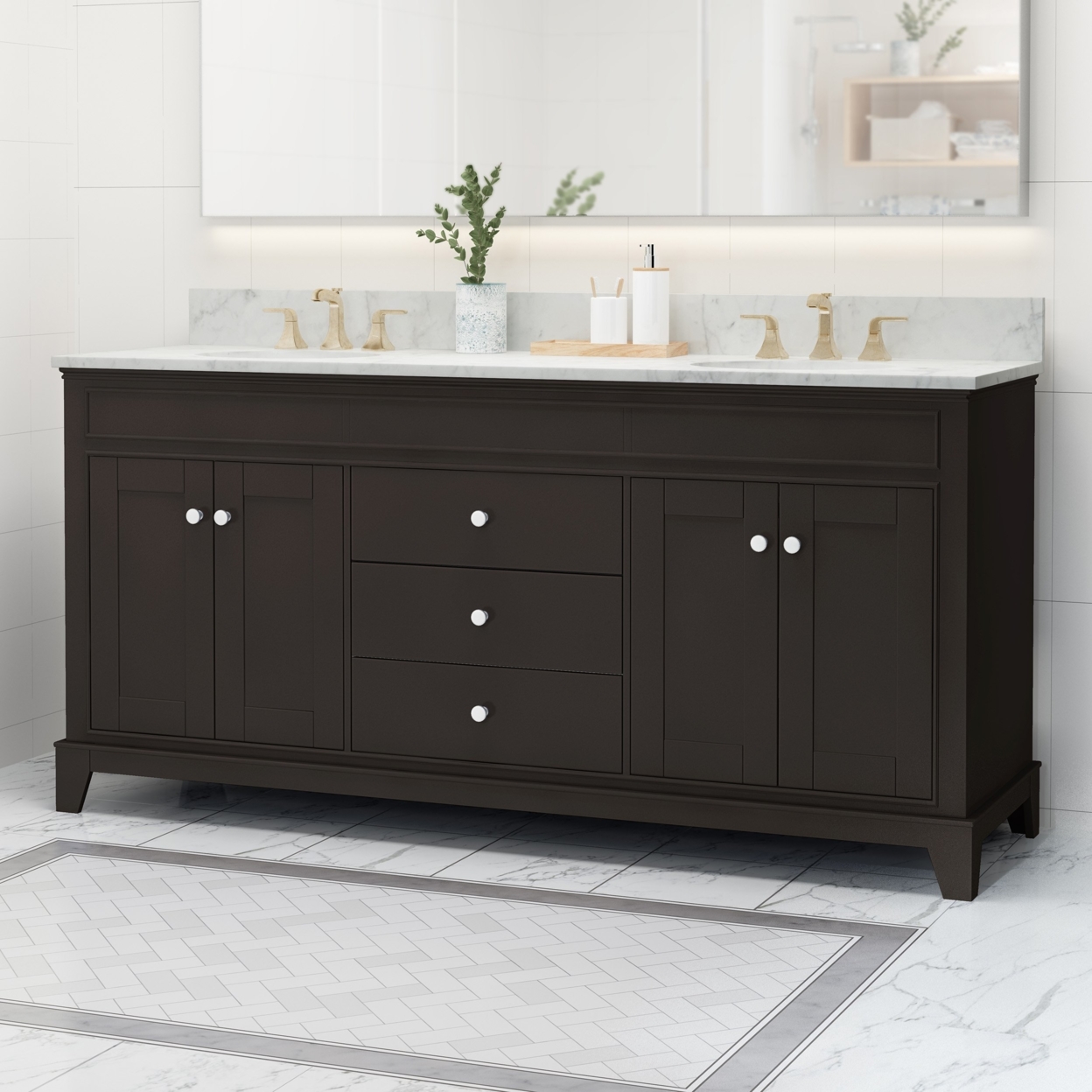 Feldspar Contemporary 72 Wood Double Sink Bathroom Vanity With Marble Counter Top With Carrara White Marble - White