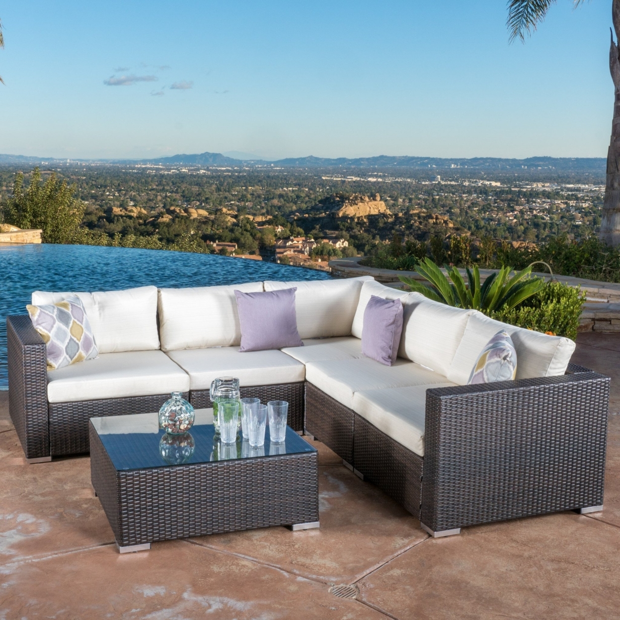 Francisco 6pc Outdoor Brown Wicker Seating Sectional Set Cushions