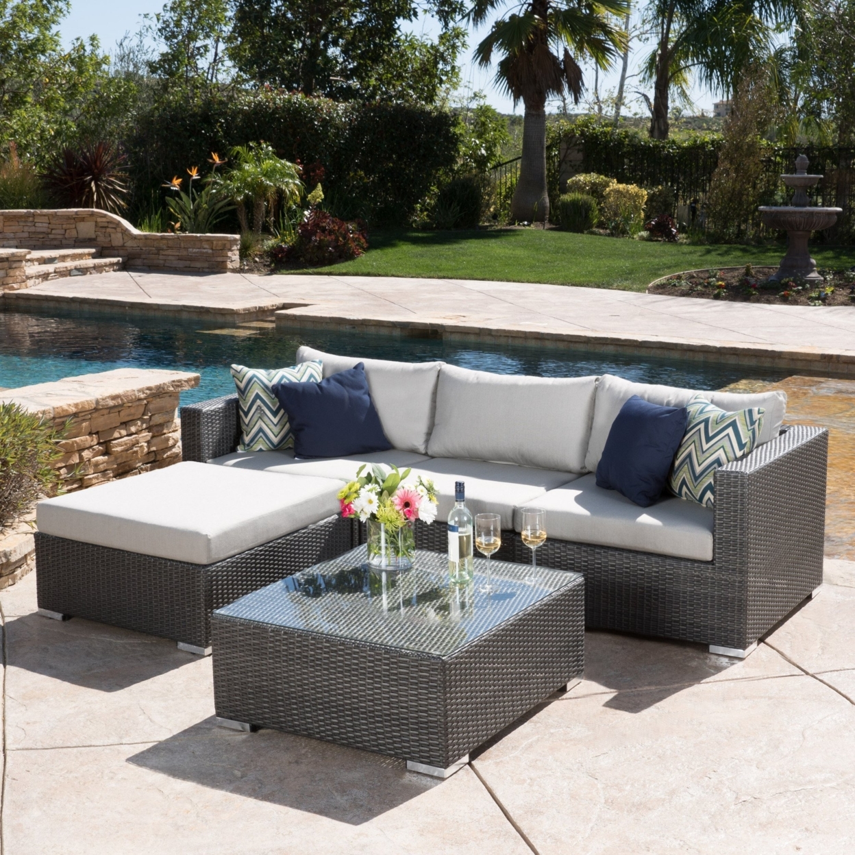 Francisco 5pc Outdoor Grey Wicker Seating Sectional Set With Cushions