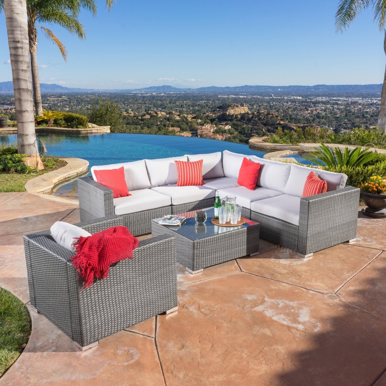 Francisco 7pc Outdoor Grey Wicker Seating Sectional Set With Cushions