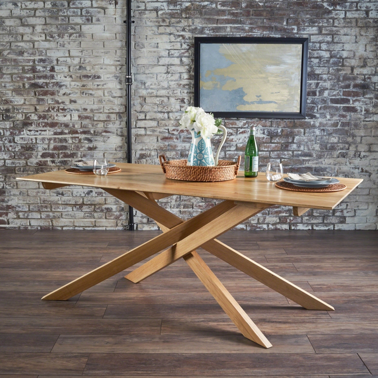 Galant Mid Century Modern Natural Finished Imported Oak Wood Dining Table