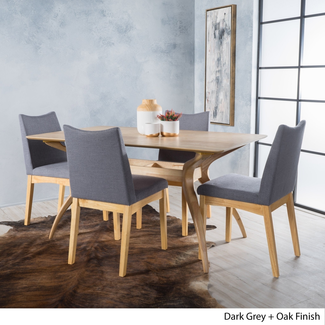 Gertrude Fabric & Finished Wood 5 Piece Dining Set - Dark Gray, Oak