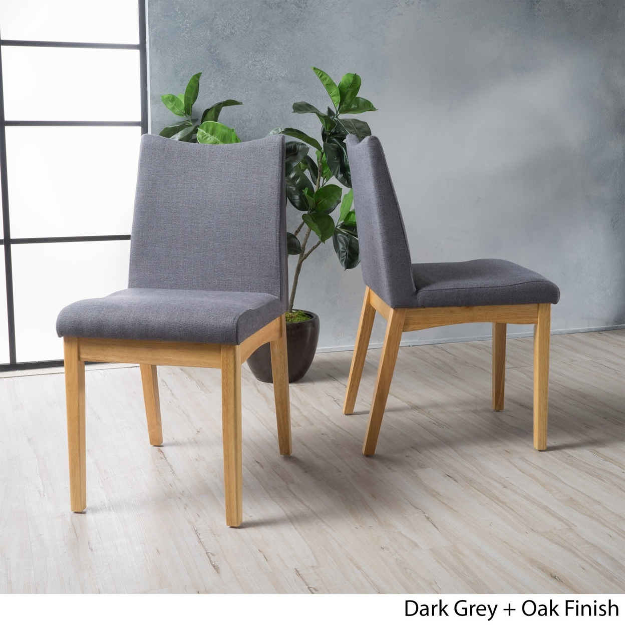 Gertrude Fabric & Wood Finish Mid-Century Modern Dining Chairs (Set Of 2) - Dark Gray, Oak