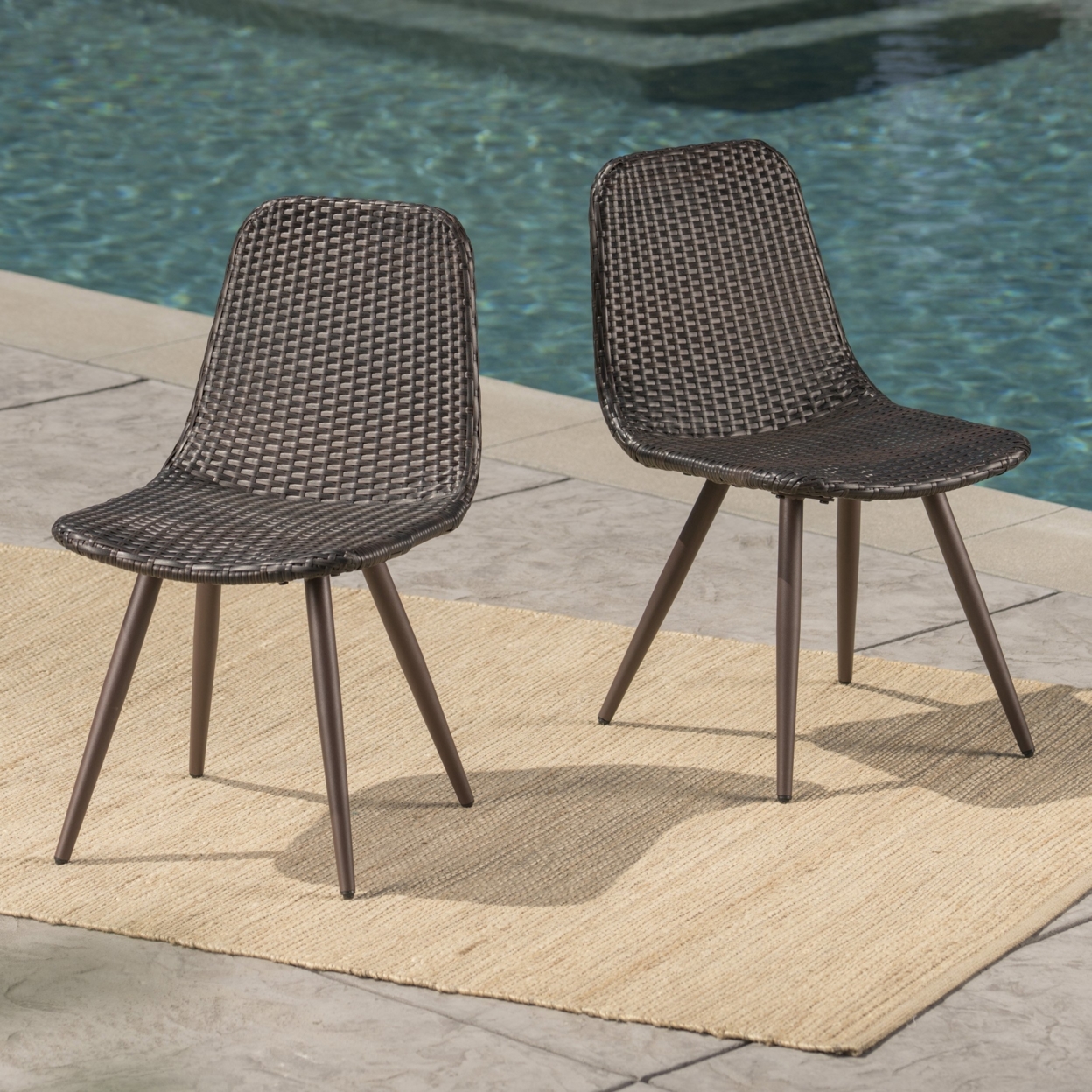 Gilda Outdoor Multibrown Wicker Dining Chairs With Dark Brown Powder Coated Legs - Brown, Set Of 2