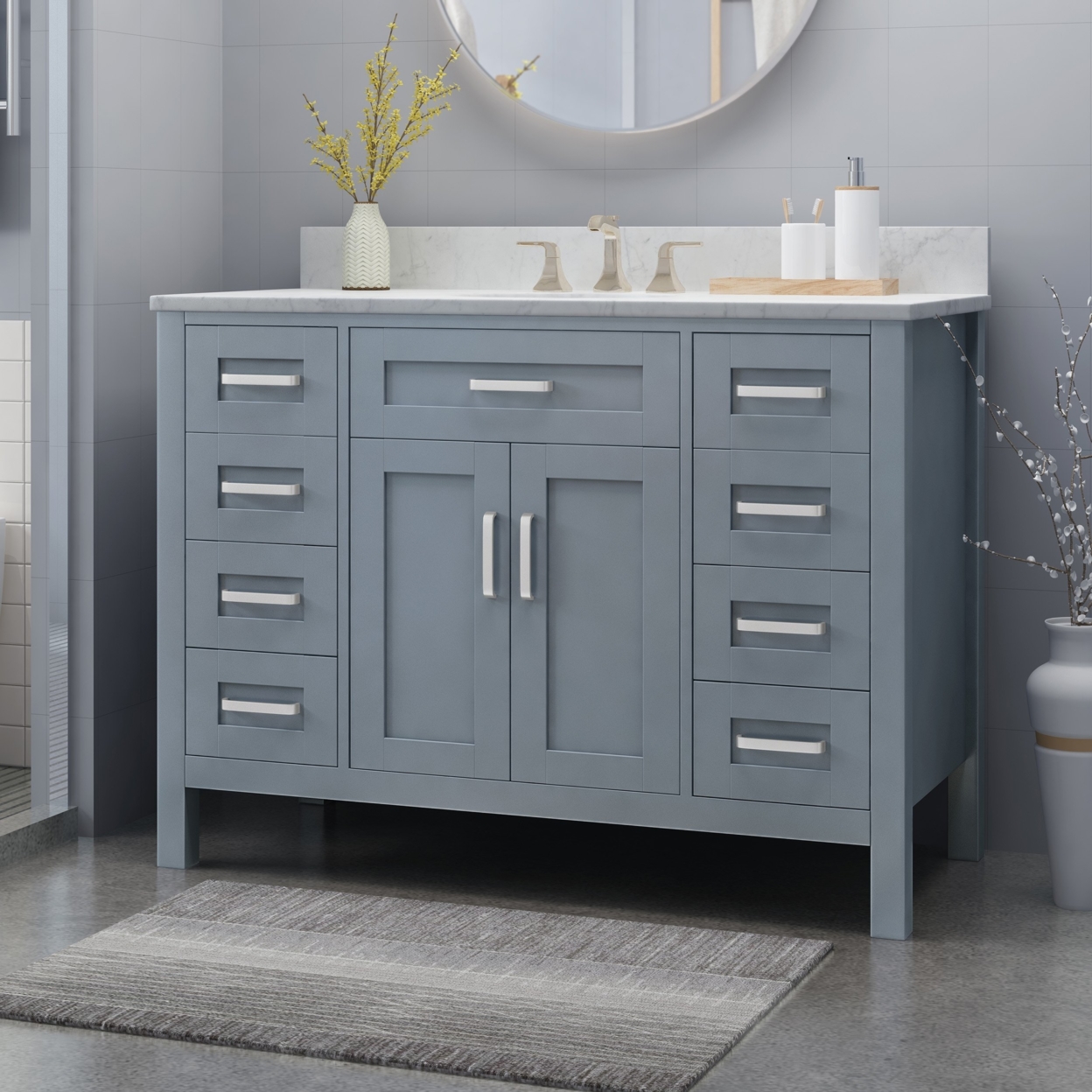 Greeley Contemporary 48 Wood Single Sink Bathroom Vanity With Marble Counter Top With Carrara White Marble - Gray