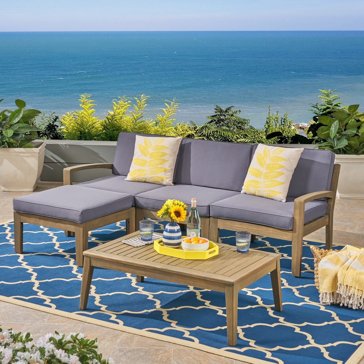 Grenada 5pcs Outdoor Sectional Sofa Set - Blue, Teak