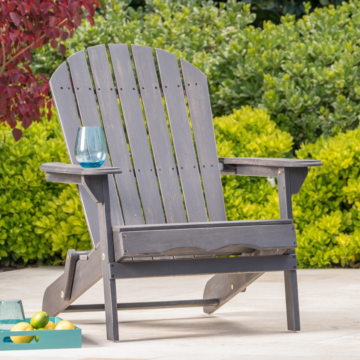 Hillary Outdoor Rustic Acacia Wood Folding Adirondack Chair - Dark Gray, Single