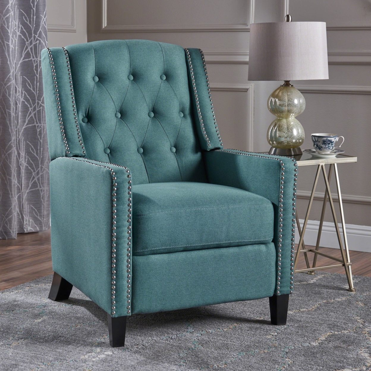 Izaak Tufted Back Fabric Recliner Chair - Light Gray