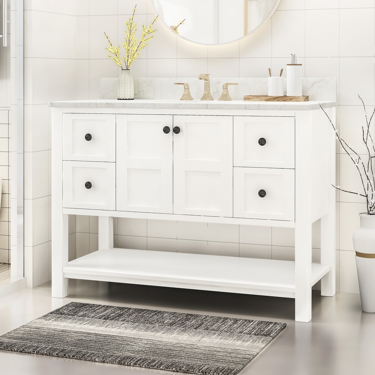 Jamison Contemporary 48 Wood Single Sink Bathroom Vanity With Marble Counter Top With Carrara White Marble - Gray