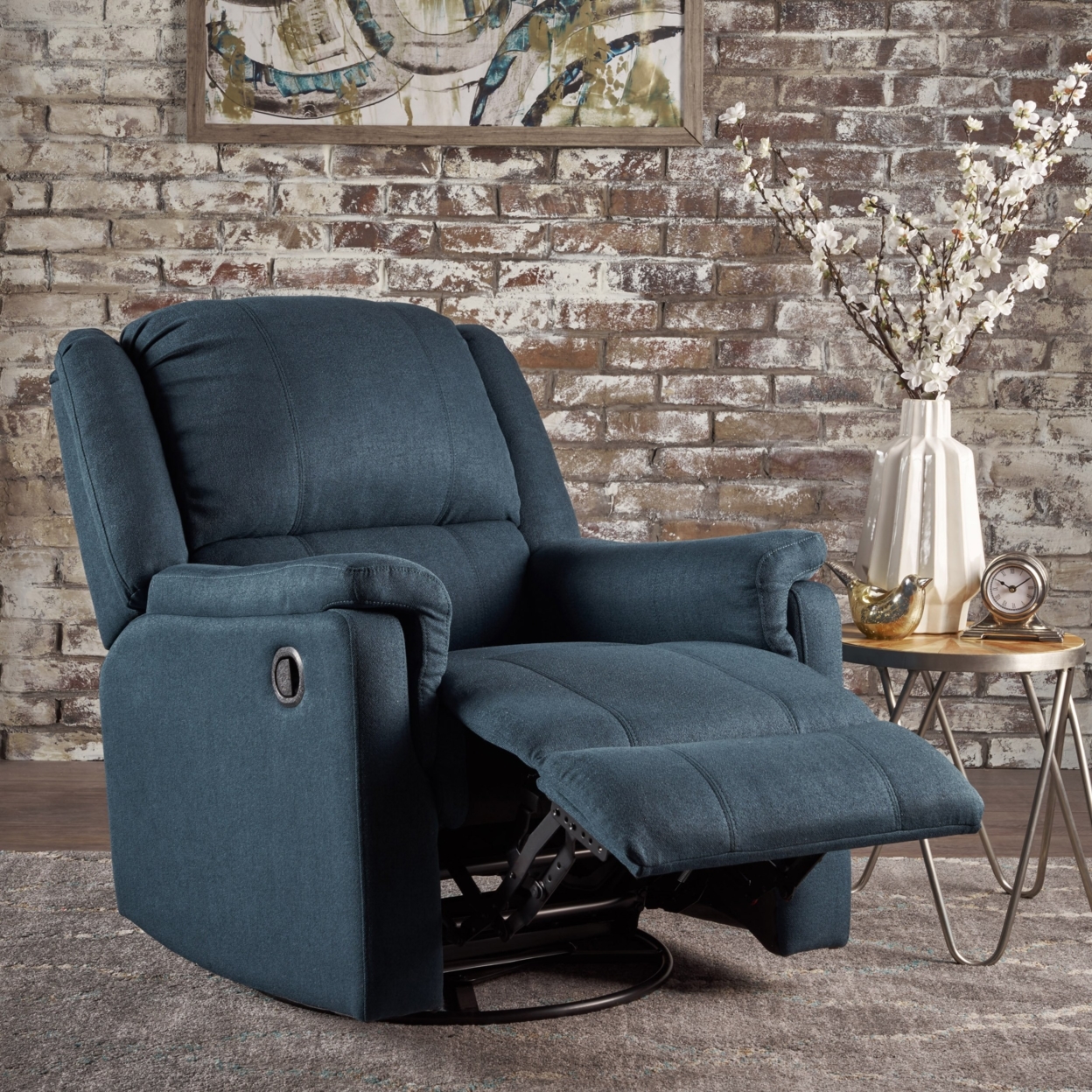 Jemma Tufted Fabric Swivel Gliding Recliner Chair - Charcoal