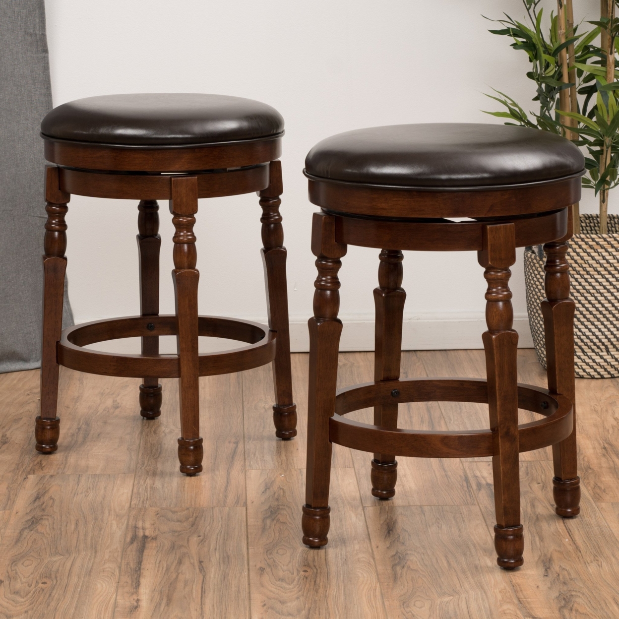 Jaxx Brown Leather Swivel 26-Inch Counter Stool (Set Of 2)