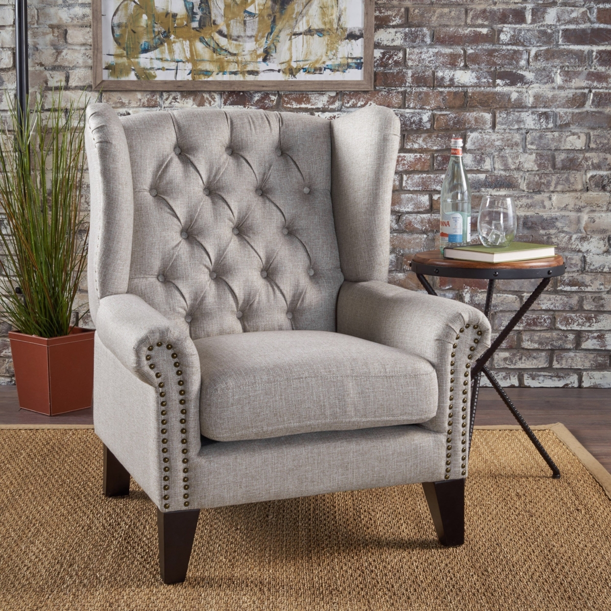 Lainie Traditional Tufted Winged Fabric Accent Chair - Blue