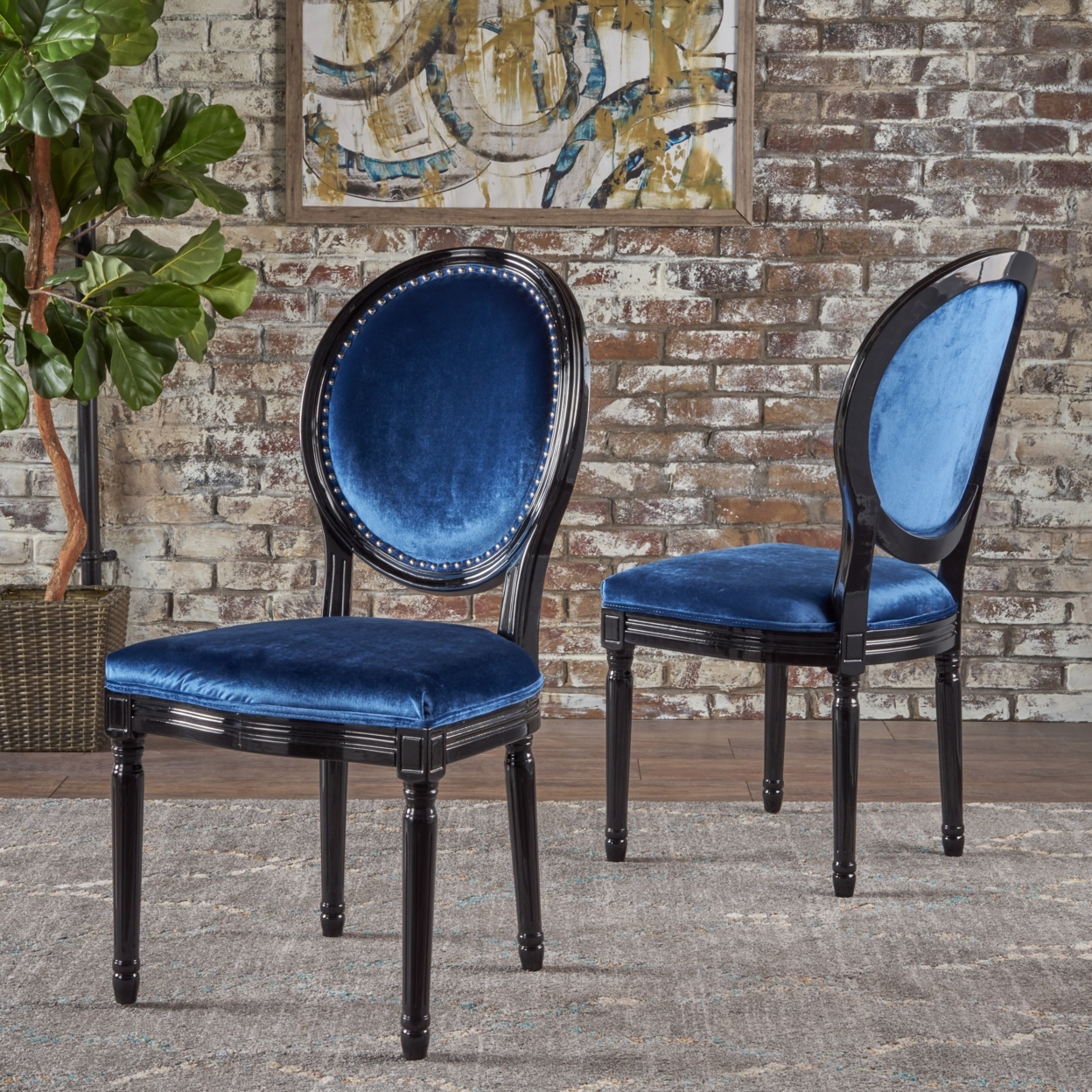Landon Traditional New Velvet Dining Chairs (Set Of 2) - Navy Blue