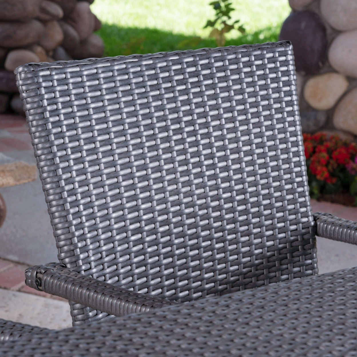 Lena Outdoor 7 Piece Wicker Dining Set, Grey With Grey Cushions