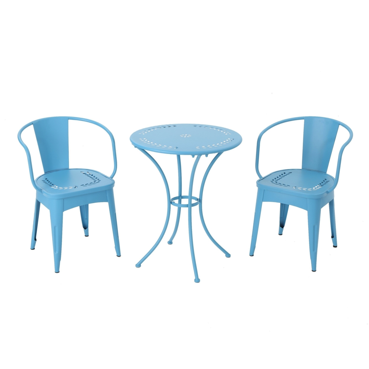 Leona Outdoor 3 Piece Paint Finished Iron Bistro Set - Matte Teal
