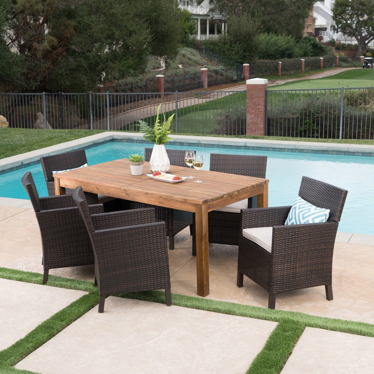 Lilith Outdoor 7 Piece Multibrown Wicker Dining Set