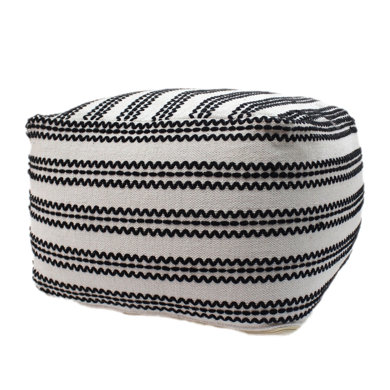 Lillian Large Square Casual Pouf, Contemporary, Black And Natural Cotton