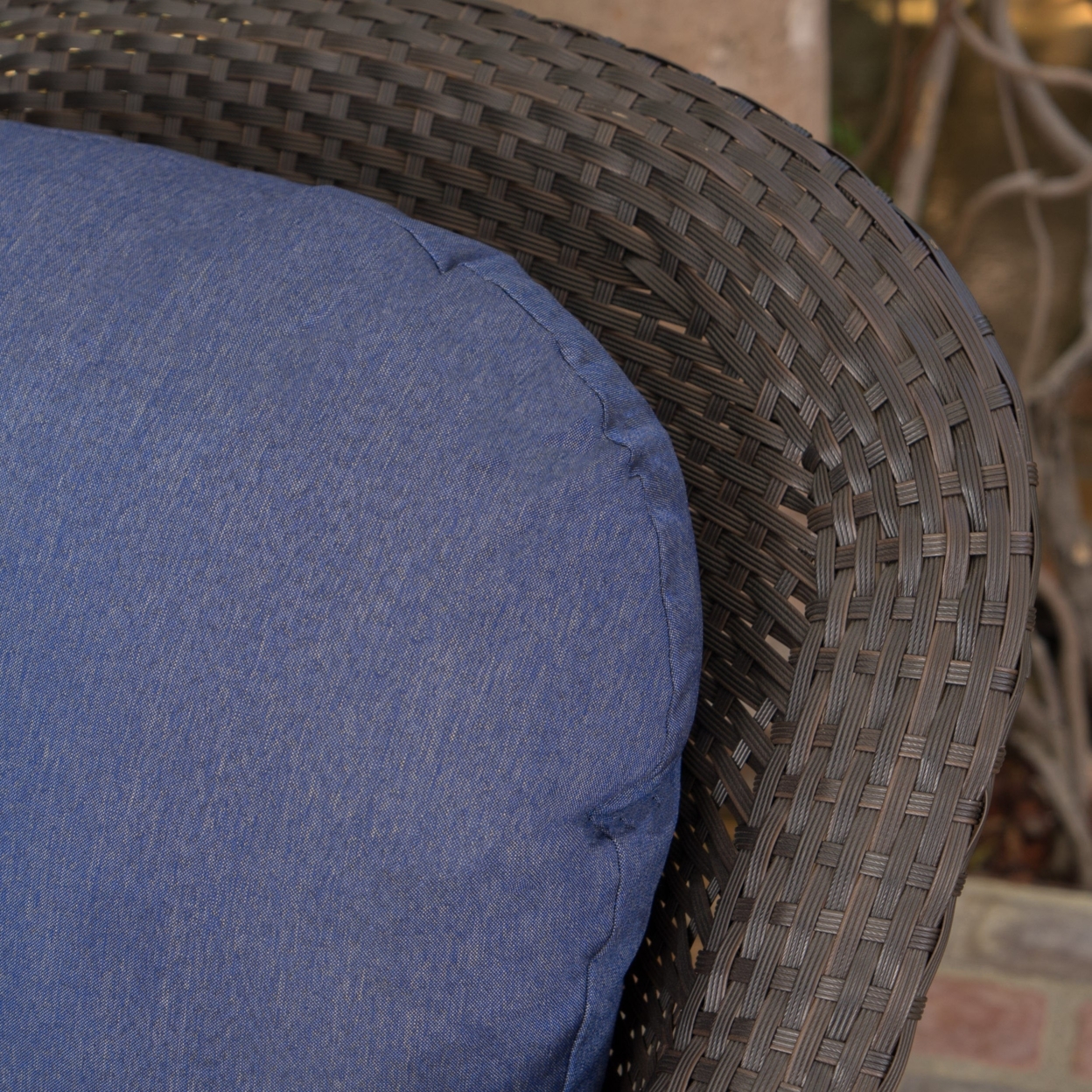 Linsten Outdoor Wicker Swivel Club Chairs With Water Resistant Cushion - Set Of 2, Dark Brown Wicker