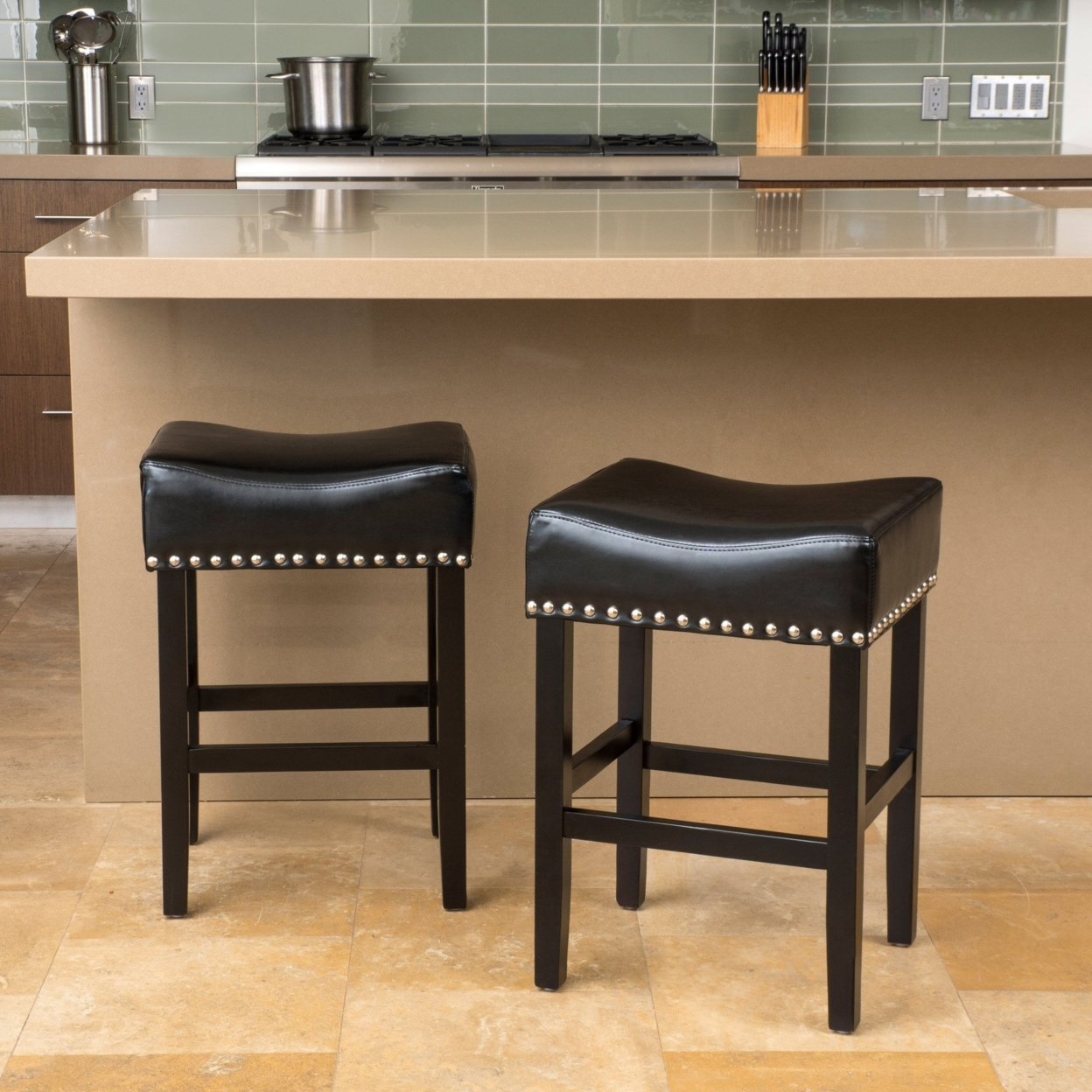 Loring Black Bonded Leather Backless 26-Inch Counter Stool (Set Of 2)