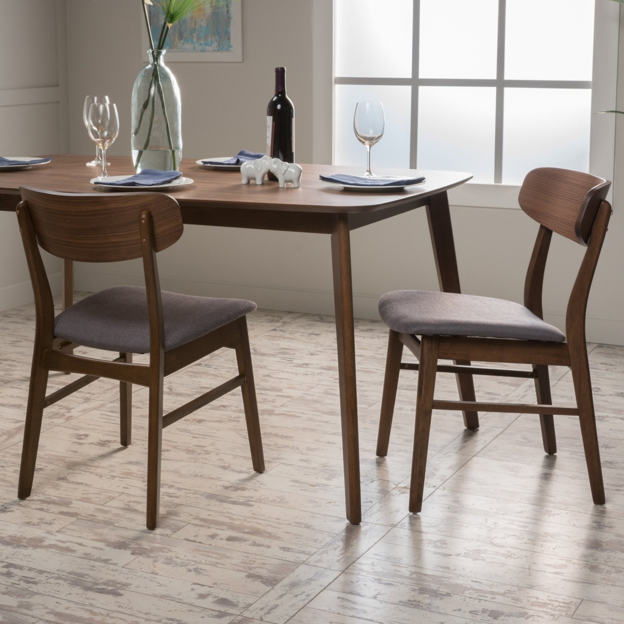 Lucille Fabric/ Wood Finish Dining Chair (Set Of 2 - Dark Grey/Walnut