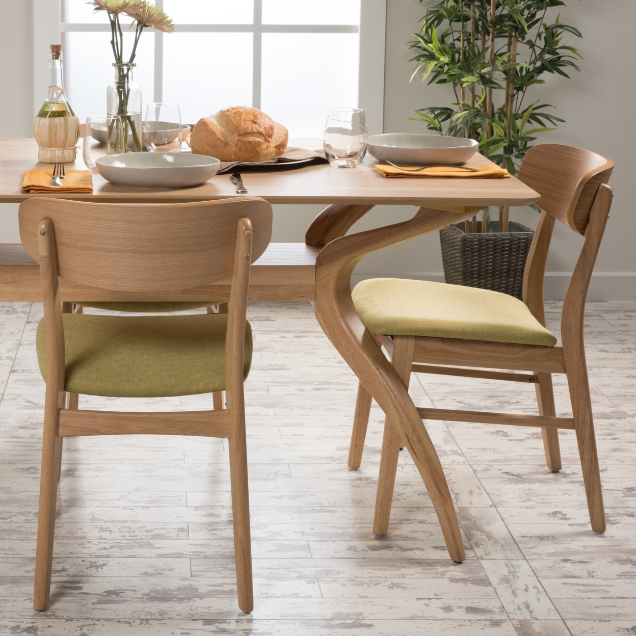 Lucille Fabric/ Wood Finish Dining Chair (Set Of 2 - Green Tea/Oak