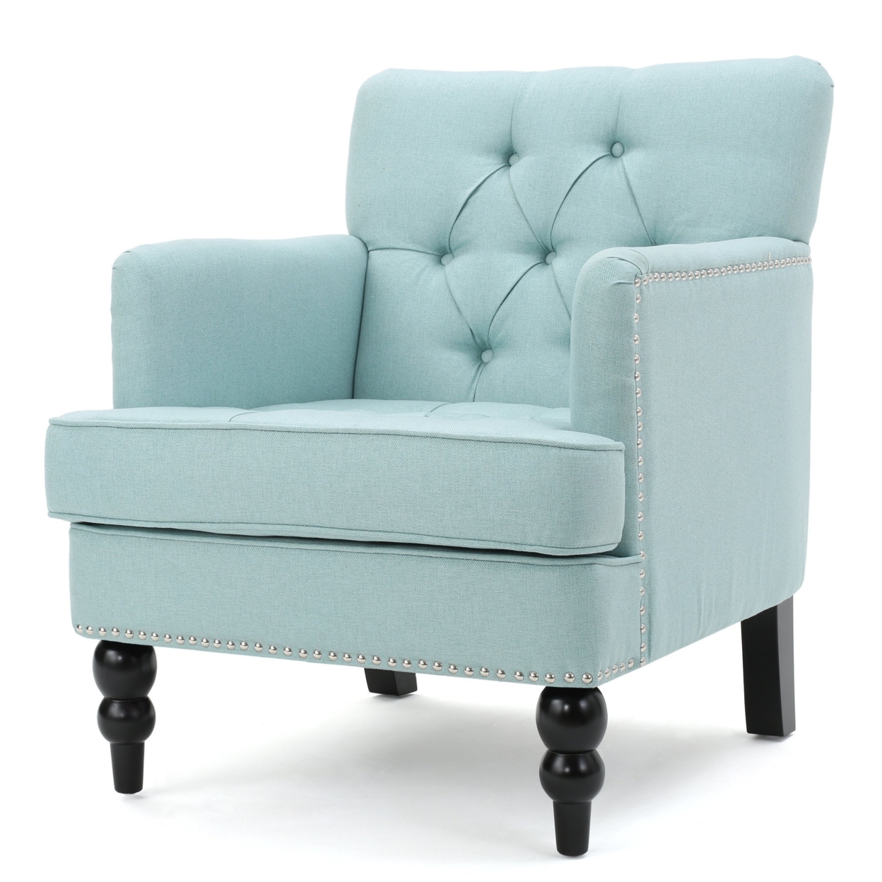 Madene Tufted Back Fabric Club Chair - Light Blue