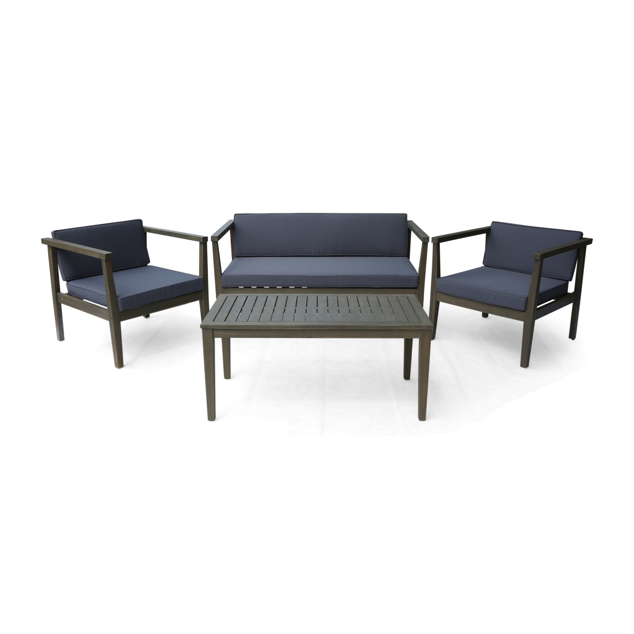 Maddox Outdoor 4-Seater Acacia Wood Chat Set With Coffee Table - Gray, Gray