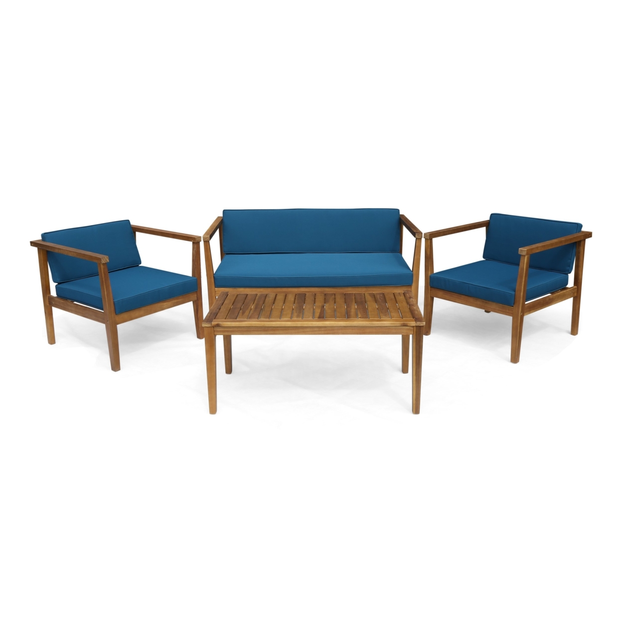 Maddox Outdoor 4-Seater Acacia Wood Chat Set With Coffee Table - Dark Teal, Teak