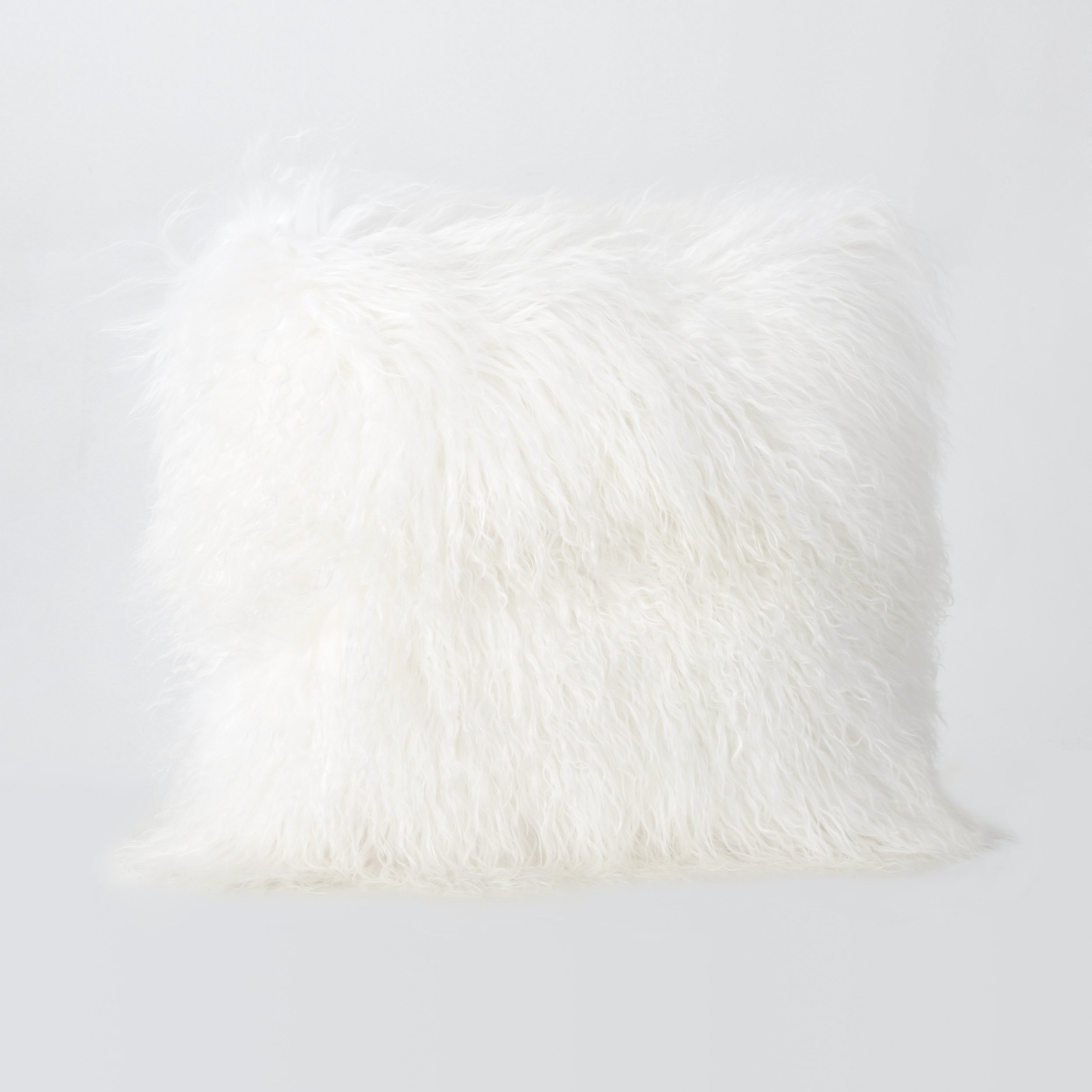 Marybelle Glam Shaggy Lamb Fur Throw Pillow - White, Single, Rectangular