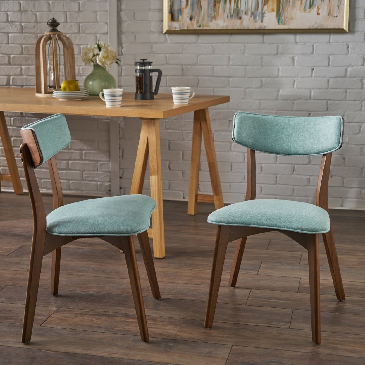 Molly Mid Century Modern Dining Chairs With Rubberwood Frame (Set Of 2) - Mint/Natural Walnut