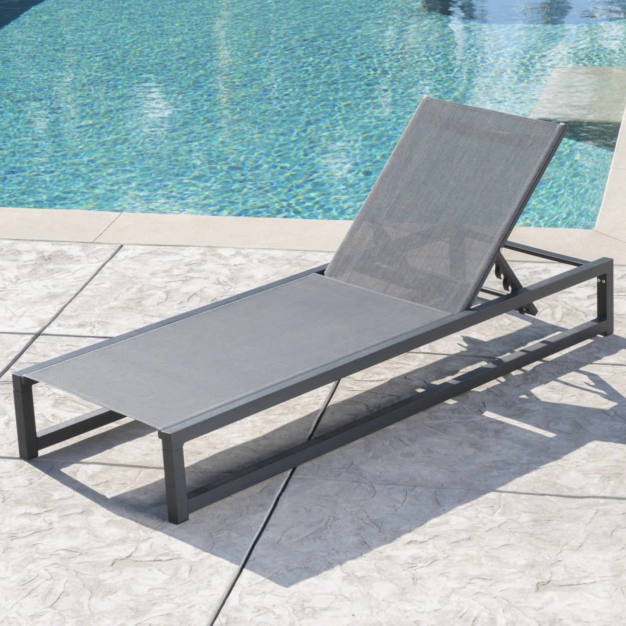 Mottetta Outdoor Finished Aluminum Framed Chaise Lounge With Mesh Body - Black/gray, Set Of 2