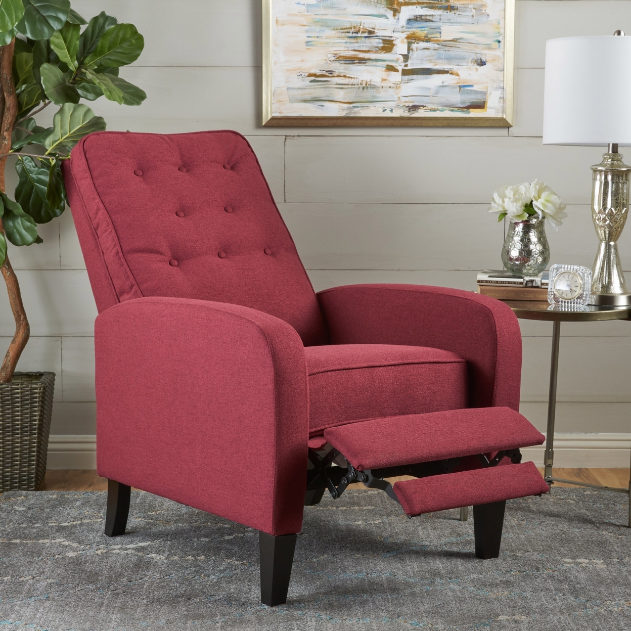 Nissa Tufted Back Fabric Recliner - Deep Red