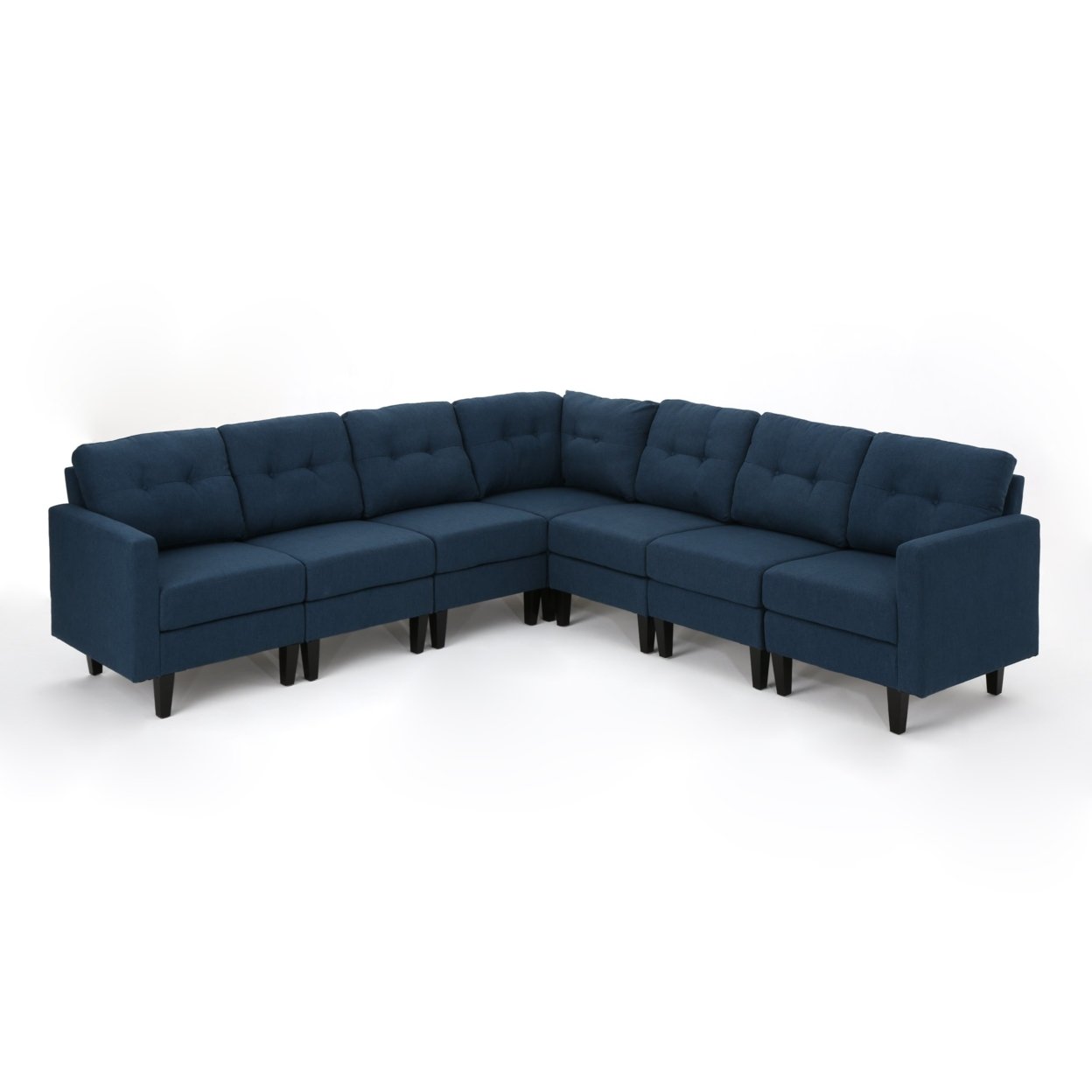 Niya Mid Century Modern 7 Piece Fabric Extended Sectional Sofa - Blue