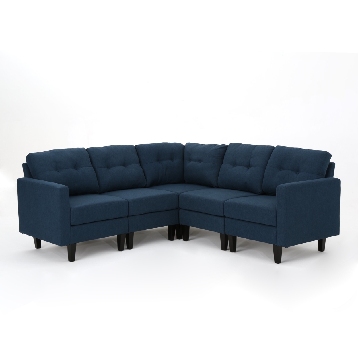 Niya Mid Century Modern 5 Piece Fabric Sectional Sofa - Navy Blue