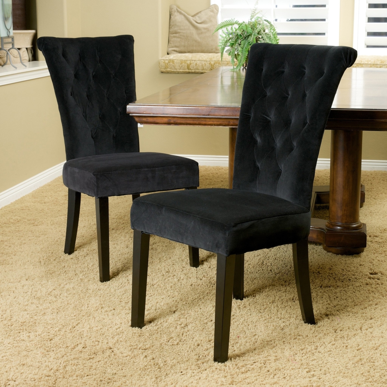 Paulina Black Velvet Dining Chairs (Set Of 2)