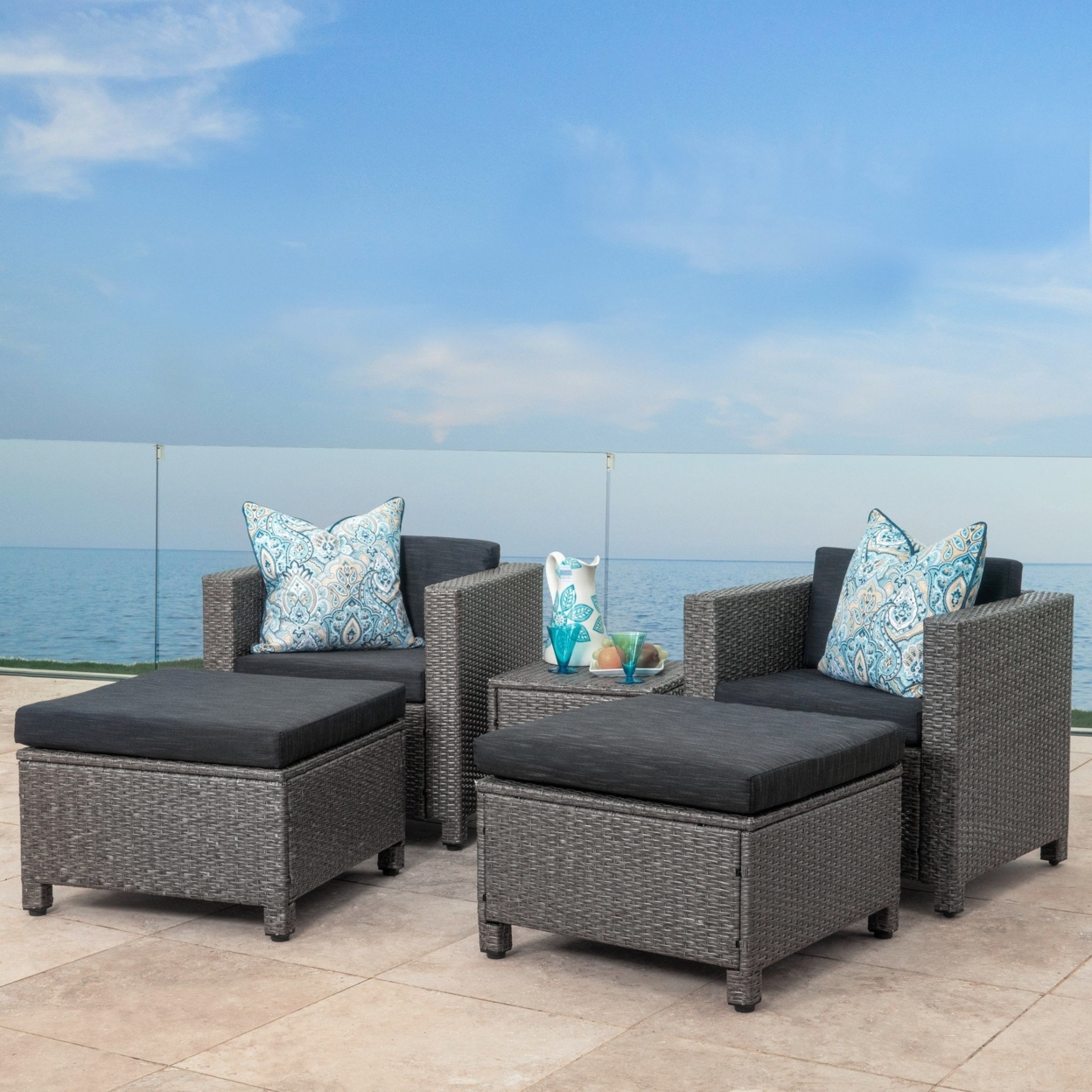 Phillips Outdoor 13 Pc Wicker Patio Set WithWater Resistant Cushions