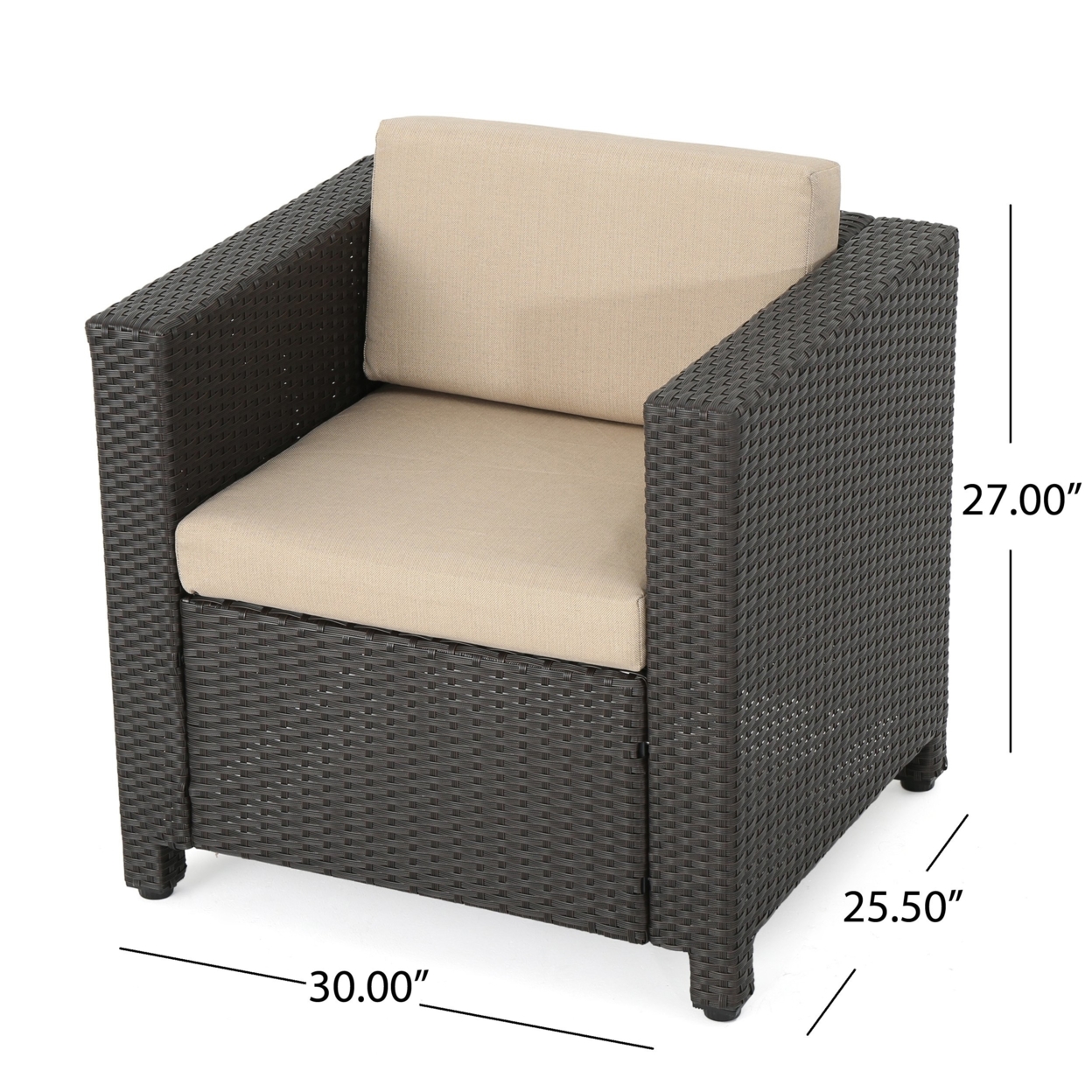 Pueblo Outdoor Wicker Club Chair(s) With Water Resistant Cushions - Dark Brown/beige, Qty Of 2