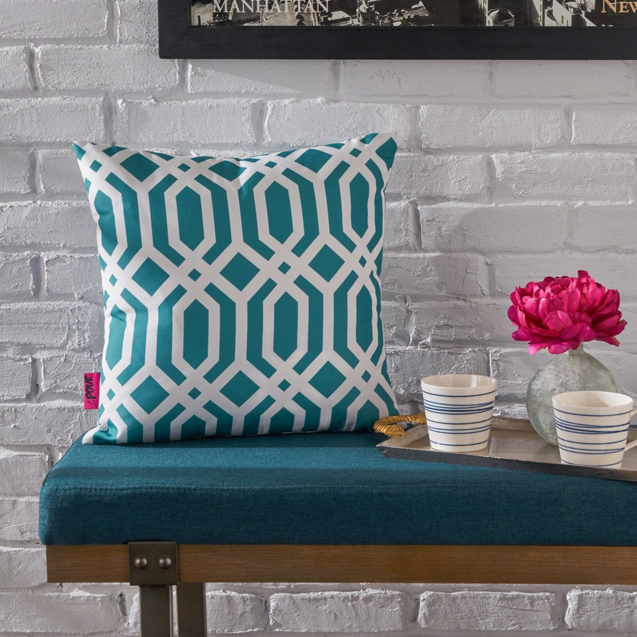 Raylan Indoor Dark Teal Arabesque Patterned Water Resistant Square Throw Pillow - Water Resistant, Single