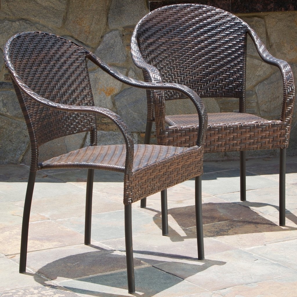 Rancho Outdoor Contemporary Wicker Stacking Chairs (Set Of 2)