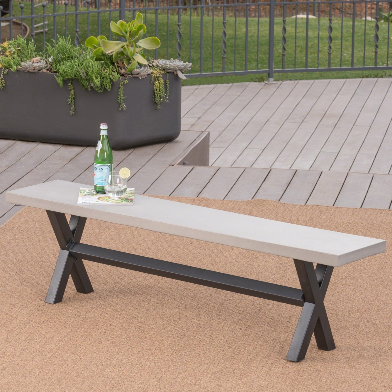 Refuggio Outdoor Light Gray Finished Light-Weight Concrete Dining Bench