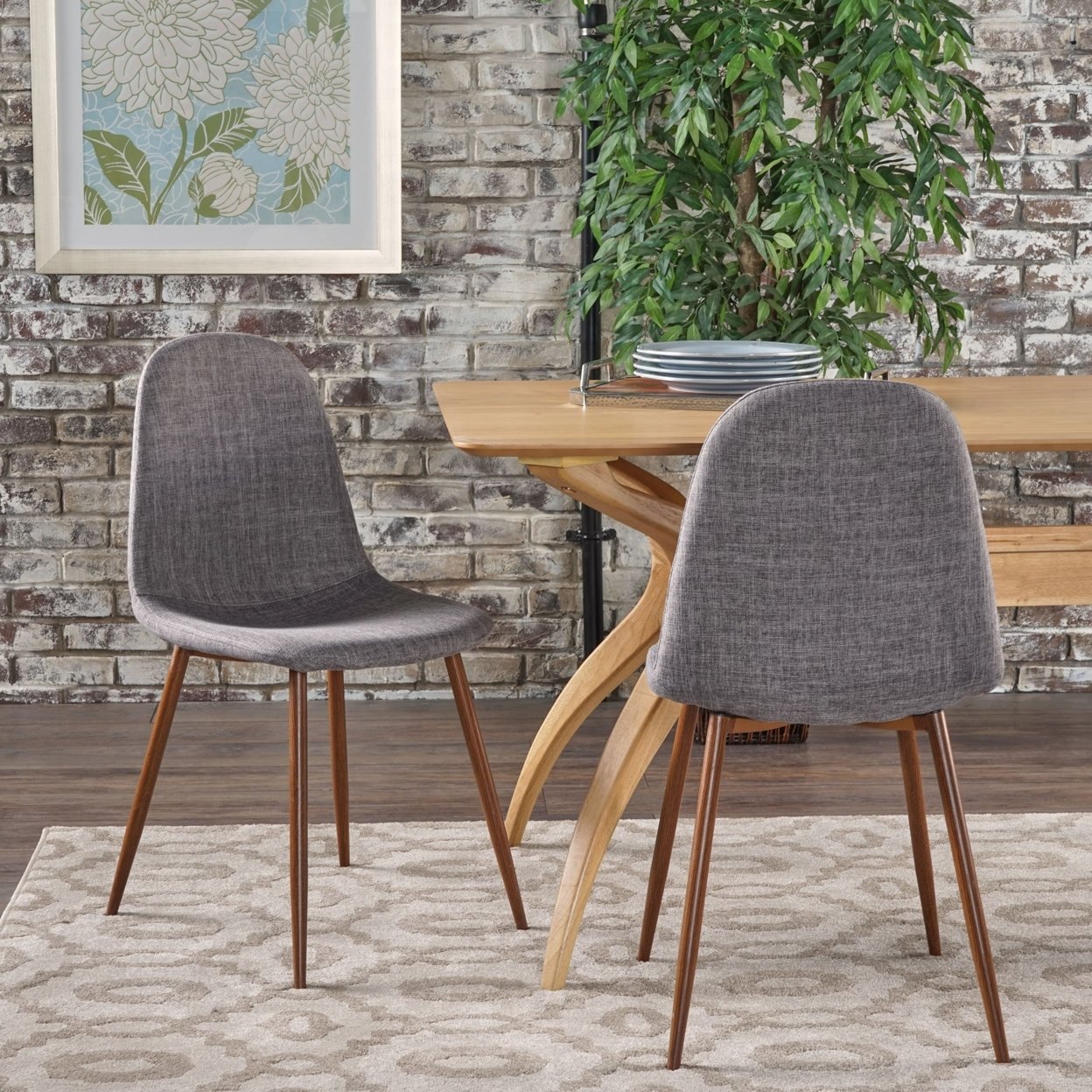 Resta Mid Century Fabric Dining Chairs With Wood Finished Metal Legs (Set Of 2) - Green/Light Brown