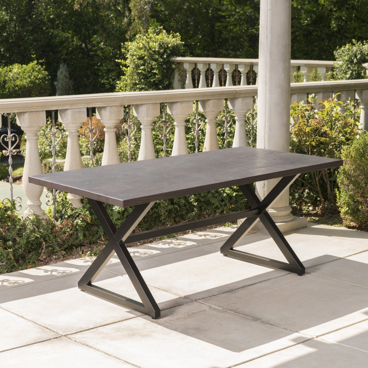 Rosarito Outdoor Aluminum Dining Table With Black Steel Frame - Brown
