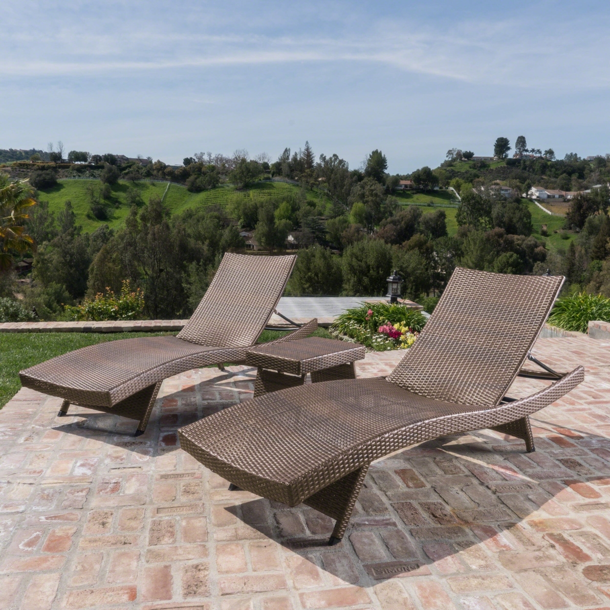 Samulle Outdoor 3 Piece Mixed Mocha Wicker Armless Chaise Lounge And Table Set