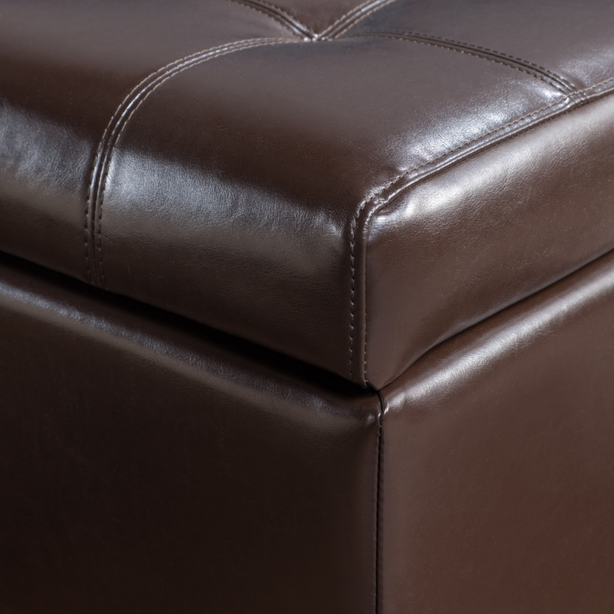 Santa Rosa Brown Tufted Leather Storage Ottoman Bench