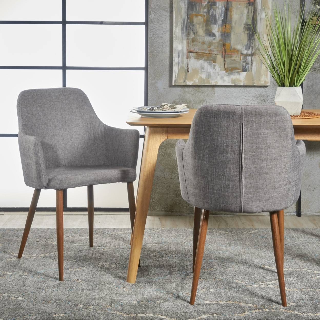 Serra Mid Century Fabric Dining Chair With Wood Finished Metal Legs (Set Of 2) - Light Gray/Dark Brown